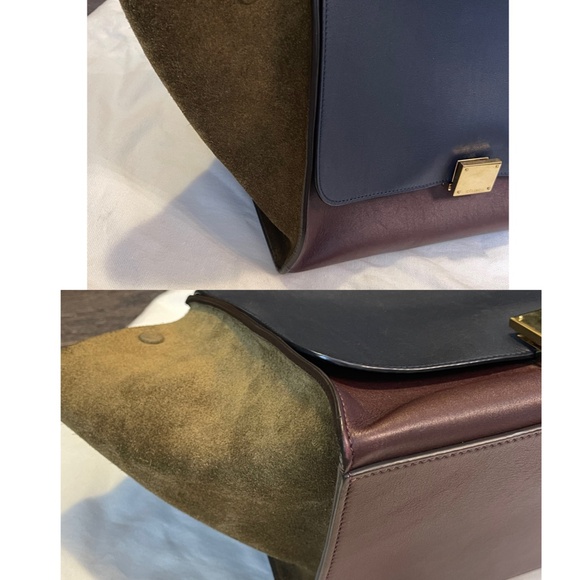 CELINE Phoebe Philo Trapeze Trapeze bag handbag tri color blue brown burgundy - Picture 14 of 16